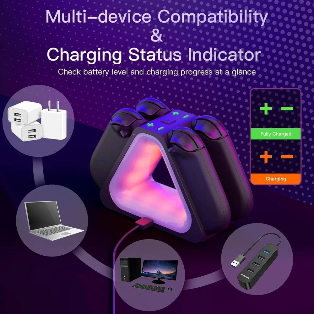 Switch 2 Joy-Con Charging Dock 4-Slot Magnetic RGB Triangle Station Black‎